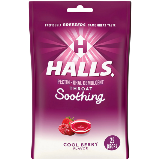 Halls Throat Soothing (Formerly Halls Breezers) Cool Berry Throat Drops 25 Count Per Bag (1 Pack)